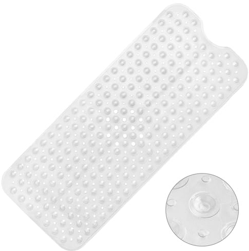 WELTRXE Tapis de Baignoire Antidérapant 100x40 cm, Tapis de Douche Rectangulaire en PVC sans BPA avec Ventouses, Tapis de Bain Extra Long, Lavable en Machine, Transparent