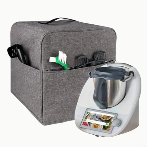 Double-Layer Oxford Stoff Staubschutz für TM5/TM6 Mixer, Wasserdichtes Innenfutter, Seitentasche zur Aufbewahrung von Zubehör, Passgenaue Schutzhülle für Thermomix(Gray)