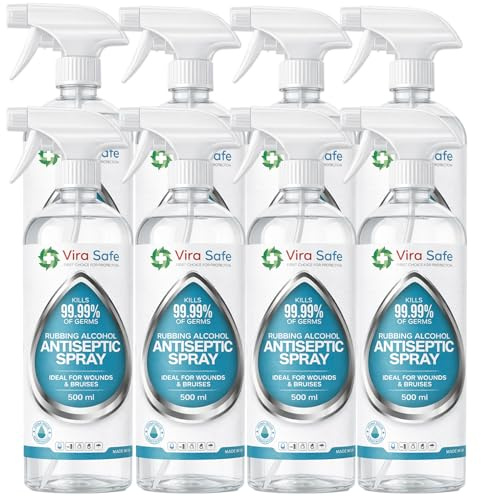 8 x 500ml Vira Safe 80% Pure Rubbing Alcohol Antiseptic Spray 500ml – Multipurpose Cleaning & Disinfecting Solution for Home, First Aid, Electronics, Glass & Stainless Steel (8 x 500ml)