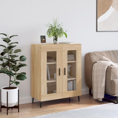 XHNIFBN Sideboard Sonoma-Eiche 69,5 x 34 x 90 cm Glasfront Highboard mit Metallfüßen Modernes Design für Wohnzimmer Schlafzimmer & Flur