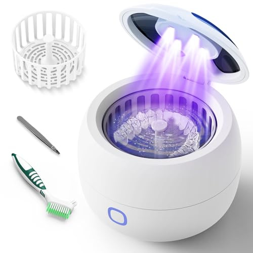 ZYREX Ultrasonic Retainer Cleaner 45kHz 24W, 4 Modes for Retainer, Dentures | Compact and Portable Retainer Cleaner Machine for Night Guards, Mouth Guards, Toothbrush Heads, Jewelry, 200ML, White