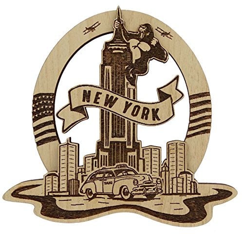 Printtoo Wood Engraved New York King Kong Fridge Magnet Souvenir Gift