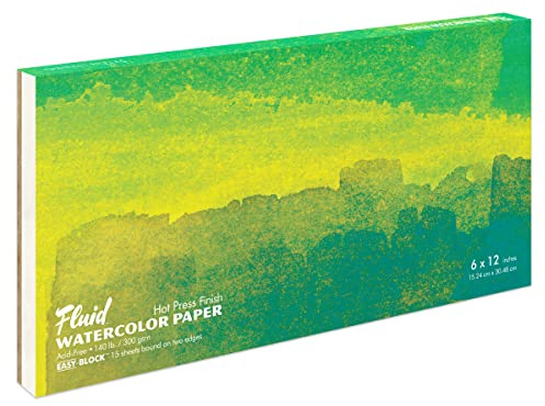 Speedball 850612 Fluid Artist Watercolor Block Cold Press Paper Pad for Watercolor Painting and Wet Media with Simple Block Binding Paper 300gsm Hot Press 6x12