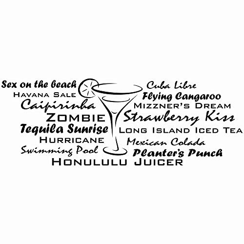 CrazyShirt Wandtattoo Cocktails Deko Getränke Bar Partyraum Wandaufkleber Sticker Folie schwarz Gloss 43 x 120 cm