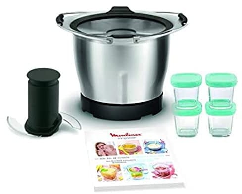 Moulinex Mini Bol + 4 Pots en verre Bébé pour gamme Companion XF387E10, Crème