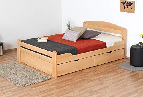 Steiner Shopping Einzelbett/Gästebett Easy Premium Line K5, inkl. 2 Schubladen und 1 Abdeckblende, 140 x 200 cm Buche Vollholz massiv Natur, inkl. Lattenrost