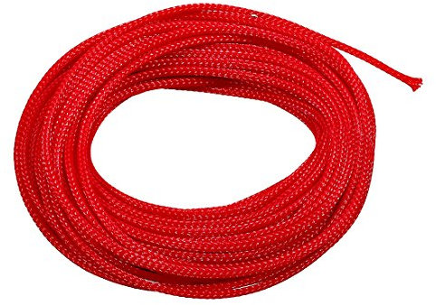 sourcing map PET dehnbare geflochtene Hülse, 1/8(3mm) flache Breite 33ft geflochtene Kabelhülse, rot