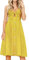 Fancyinn Robe Femmes sans Manches Boutonnee Floral Imprime Spaghetti Strap Button Down Robe Midi, Blé Jaune, XL(46)