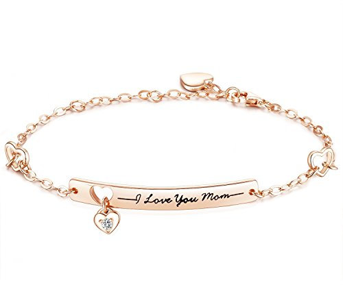 NINAMAID Muttertag Damen Armband Frauen 925 Sterling Silber Armband mit Gravur I Love You Mom Funkelnden Zirkonia Mutter Geschenk