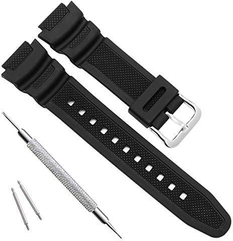 Uhrenarmband aus natürlichem Kunstharz, wasserdicht, Ersatzarmband für Casio AQ-S800W SGW-300H MRW-200H AE-1200 W-800H W-735H, Schwarz, 135 millimeters, Riemen