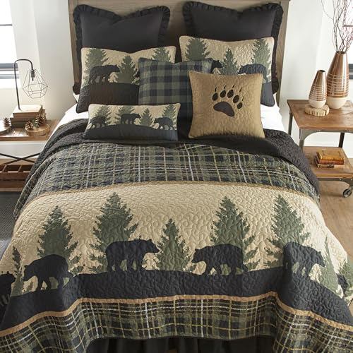 Donna Sharp Twin Quilt - Bear Walk Plaid Lodge Quilt with Bear Pattern - Machine Washable