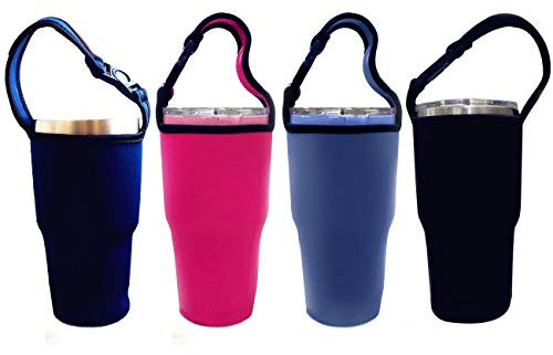 4 Pack Tumbler 30oz Carrier Holder Pouch with Shoulder Strap for 30 oz Insulated Tumbler Coffee Cup, Neoprene Sleeve with Carrying Handle(Black,Blue,Pink,Navy)