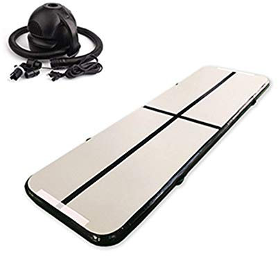 Aufblasbar Gymnastik Matte Luft Spur Stolpern Matte Übung Fitness Fußboden Yoga Matte Cheerleading Ausbildung Matratze für Fitnessstudio/Taekwondo/Kinder/Tumble/Park/Strand/Wasser,Schwarz,4M