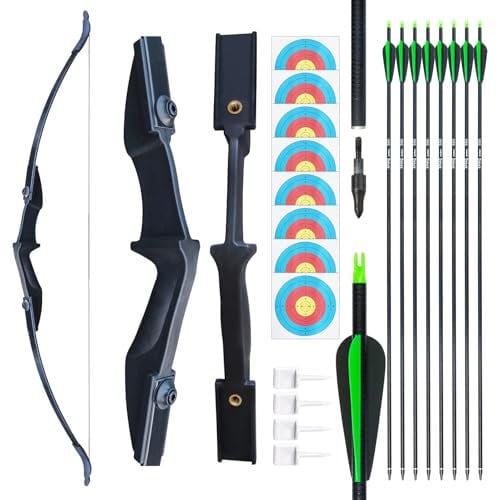 Pfeil und Bogen für Erwachsene,30lbs 40lbs Recurvebogen Set mit 8 Pfeil,Junior Anfänger Outdoor Bogenschießen Langbogen Rechts und Linkshänder Jagd Zielübungen