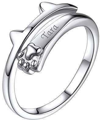 ChicSilver personalisierte Katze Ring Silber Namensring verstellbare Ring Weihnachtengeschenk Valentinstaggeschenke