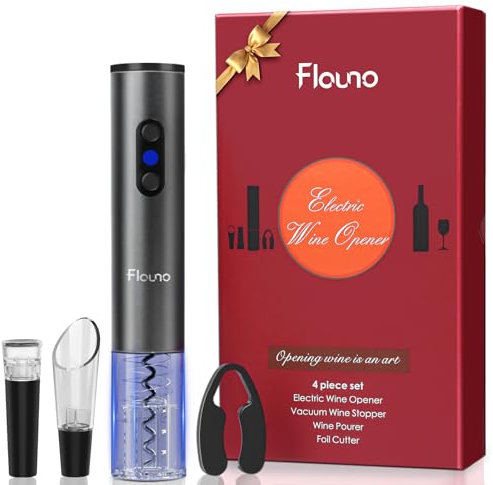 Flauno 6 en 1 Tire Bouchon Électrique Rechargeable - Coffret Cadeau avec Ouvre-Bouteille Électrique, Coupe-Capsule, Verseur Aérateur de Vin et Bouchon à Vin, Cable USB