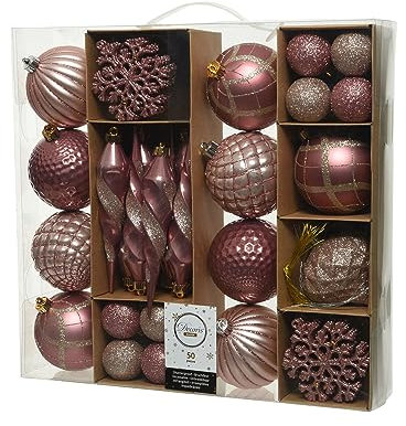 ETC 50-er Set Kugelmix PVC Weihnachtskugeln Baumschmuck bruchfest Christbaumschmuck für innen und außen (puderrosa/samtpink/Champagner)