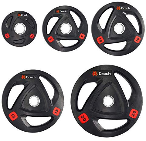 Croch Hantelscheiben Gusseisen mit Gummimantel 2,5kg bis 20kg, Professional Lochdurchmesser 51mm, Studio Qualität Gewichtscheiben (5KG X 4)