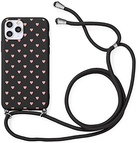 Yoedge Handykette kompatibel mit Huawei Mate 20 Lite mit Band 6,3 Zoll, Smartphone Necklace Hülle mit Kordel zum Umhängen TPU Bumper Stoßfest Silikon Anti-Drop Hülle Clear Back Cover, Liebe schwarz
