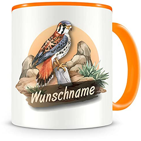 Samunshi® Kindertasse mit Namen Tasse Raubvogel Falke Personalisierte Tasse mit Namen Kinder Kinderbecher mit Namen Kindergarten orange 300ml