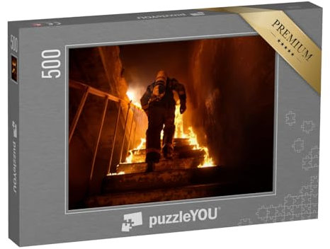 puzzleYOU: Puzzle 500 Teile „Feuerwehrmann auf brennender Treppe“ – aus der Puzzle-Kollektion Feuerwehr