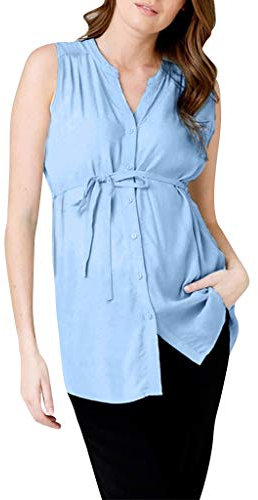 DAY8 Vêtement Femme Enceinte Grossesse Chemise sans Manches Femme Pas Cher Maternité Grande Taille Chic élégant Casual Allaitement Maternel Tops Tunique Haut Blouse (Bleu, L)