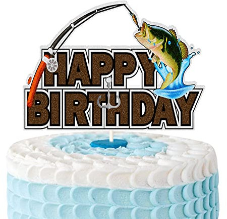 Fishing Theme Birthday Cake Topper,Bobber Fish Little Fisherman Theme Cake Decor,Little Fisherman Birthday Party Decorations for Girl Boy Kids Children Birthday Party