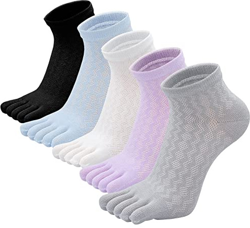 LOFIR Zehensocken Damen 5 Finger Socken aus Baumwolle Tier Karikatur Katze Hund Socken Lustige Bunte Mädchen Socken mit Zehen, Größe 35-41, 4/5 Paare