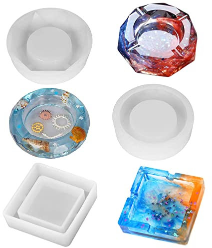 Stampi in Silicone per Resina, Stampi per Resina in Silicone, 3 Pezzi Stampo Silicone Resina Posacenere, Stampi per Silicone in Resina Colata di Quadrato,