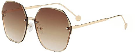 DNLKWGO Hexagon Randlose Sonnenbrille Metallrahmen Damen Sonnenbrille UV400 Schutz, braun, Einheitsgröße