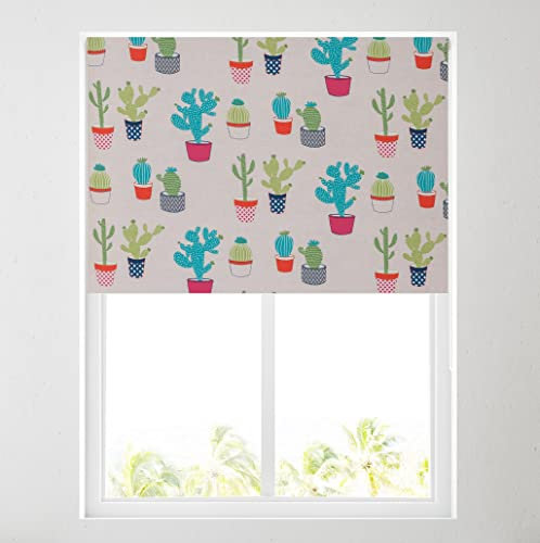 Barnes Blinds - Children's Blackout Roller Blinds for Windows, Custom Cut to Size - Black Out Thermal Fabric Durable Fittings Easy Fit - Roller Blind Patterned - Kids (Colourful Cactus 61cm)