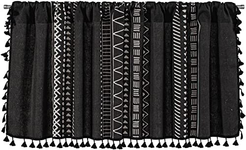 SAYT RLAE Bistrogardine Boho Scheibengardine Gardinen Leinen mit Quasten B150xH45cm Schwarz Vorhang Modern Blickdicht Vintage Landhausstil Vorhang Fenster Fenstervorhang für Küche Wohnzimmer