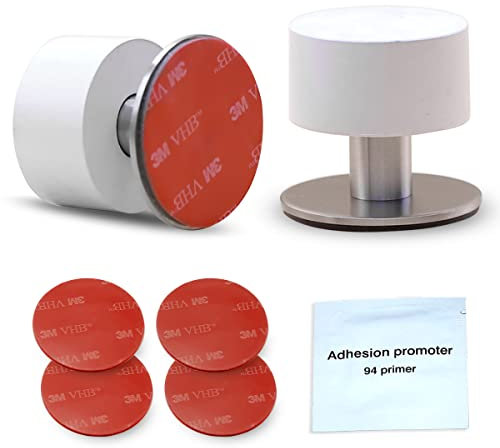 2pcs Duxwa Door Stops White Self Adhesive,Stainless Steel Rubber Door Stop with Strong Sticky Adhesive,2 Extra Stickers,Sound Dampening Door Stopper Rubber Buffer Heavy Duty Top Door stopper for floor
