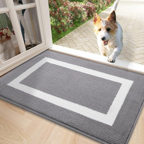 Homaxy Fußmatte Waschbar Fussmatte innen rutschfeste Schmutzfangmatte Türmatte Eingang Teppich für Haustür, Innen – 43 x 76 cm, Grau
