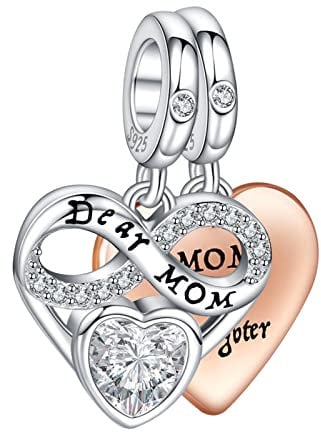 NINGAN Ciondolo a cuore Madre e Figlia in argento 925 Ciondolo a forma di cuore con zirconi brillanti per collana bracciale da donna