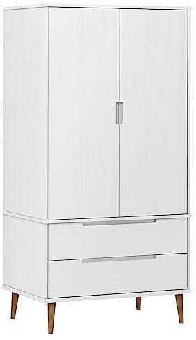 vidaXL Kleiderschrank Garderobenschrank Schlafzimmerschrank Schrank Hochschrank Holzschrank Schubladen Weiß 90x55x175cm Massivholz Kiefer