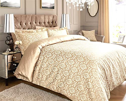 Roseley 600TC Jacquard Duvet Cover Set 80% Cotton Ornamental Bed Set Covers Soft & Warm Extra Pillowcases Available [Natural Damask, Super King]