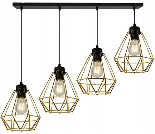 Light-Home Corral Retro Lampe - Hängelampe Hängeleuchte - Deckenlampe Industrial für Wohnzimmer Schlafzimmer und Esszimmer - Pendelleuchte Vintage aus Metall - 4 - Flammig Lang - Schwarz und Gold