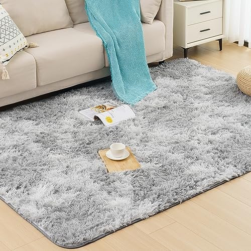 Vamcheer Tappeto Moderni Soggiorno Peloso- 8mm Tappeti Camera da Letto Avabile in Lavatrice,Tappeto pelo lungo Antiscivolo, Carpet da Salotto,Bambini,Ginnastica, 120x170 Tie-dye/Grigio scuro
