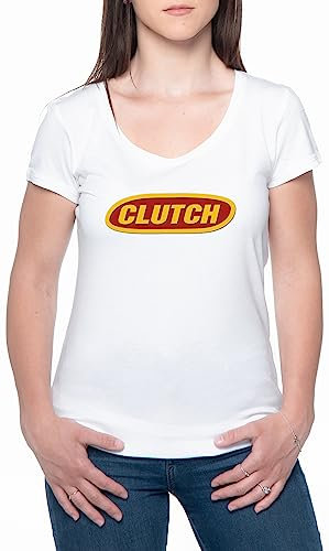 Clutch Frauen T-Shirt Weiß Rundhals Women White Round Neck