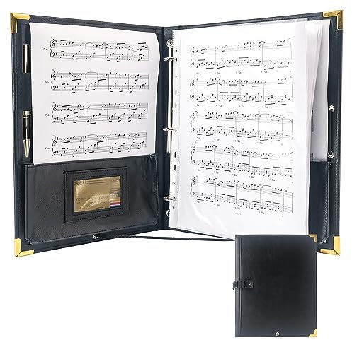 GraduatePro Deluxe A4 Notenmappe-Schwarz Chormappe für Musiknoten-Notenordner aus Kunstleder, 3-Ring-Ordner mit 10 Klarsichthüllen zum Schutz der Notenblätter