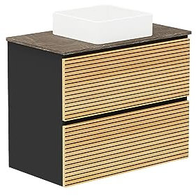 Baikal Mueble de Baño Dash. Conjunto de Baño de 2 Cajones, Suspendido en Pared, Incluye Lavabo Cerámico. Mueble de Fondo de 46cm. Mueble MONTADO. Lavabo sobre Encimera sin Espejo 80 cm Bicolor