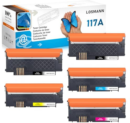 LOSMANN 117A Toner Set Kompatibel für HP 117A Toner mit Chip für HP Color Laser 150a 179fwg 178nwg 179fnw 178nw 150nw 178 179 W2070A W2071A W2072A W2073A (Schwarz Cyan Gelb Magenta 5er-Pack)