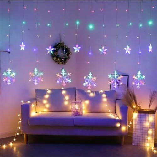 Queta LED Lichterketten Sterne Schneeflocke Lichtervorhang 8 Beleuchtungsmodi Weihnachtsbeleuchtung Beleuchtung für Hochzeit,Geburtstag,Valentinstag,Party,Weihnachten Garten Fester Deko Innen Außen