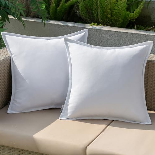 EMEMA Outdoor Kissen Wetterfest Kissenbezug Wasserfest Sofakissen Wasserdicht Dekokissen 40x40 cm Kissenbezüge Dekorativ Kissen Kissenhülle 2er Set aus für Garten Sofa Wohnzimmer Bett Weiß
