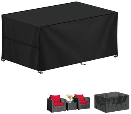 LAMUNI Housse Table de Jardin, 150x90x90cm Bâche Salon de Jardin Rectangulaire Housse Protection Salon de Jardin Imperméable Bache Table de Jardin, Anti-UV, 420D Oxford Housse Table Exterieur