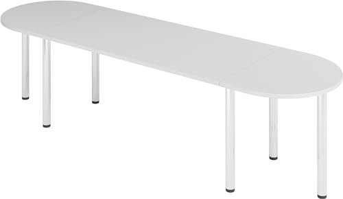 bümö Konferenztisch oval 280x80 cm großer Besprechungstisch in grau, Besprechungstisch mit Chromfüßen, Meetingtisch für 8 Personen, Tisch für Besprechungsraum & Meeting