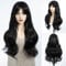 DÉBUT Long Wavy Wig With Fringe for Women Heat Resistant Synthetic Black Wigs With Bangs for Daily Party Cosplay Use（26 inches, 1B）