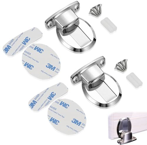 2 Magnetic Door Stops, Metal Door Stop Heavy-Duty Door Lock, Stainless Steel Magnetic Door Stop, Including Self-Adhesive and Screws (Silver)