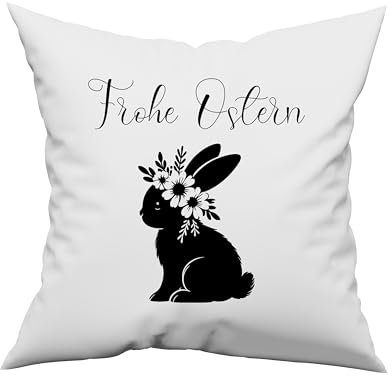 Bügelbild Osterhase mit Blümchen in schwarz zum aufbügeln - Personalisierbares Bügelbild - Ostern